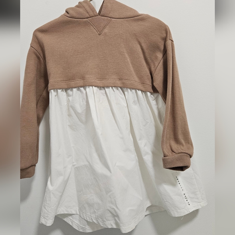Brown and White Hooded Dress